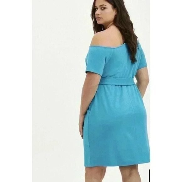 TORRID Off-Shoulder Teal French Terry T-Shirt Dress FLAWED - Picture 2 of 10